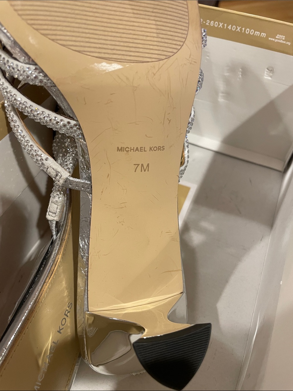 NWT Michael Kors Silver Rhinestone Strappy Kitten Heels - Picture 6 of 10